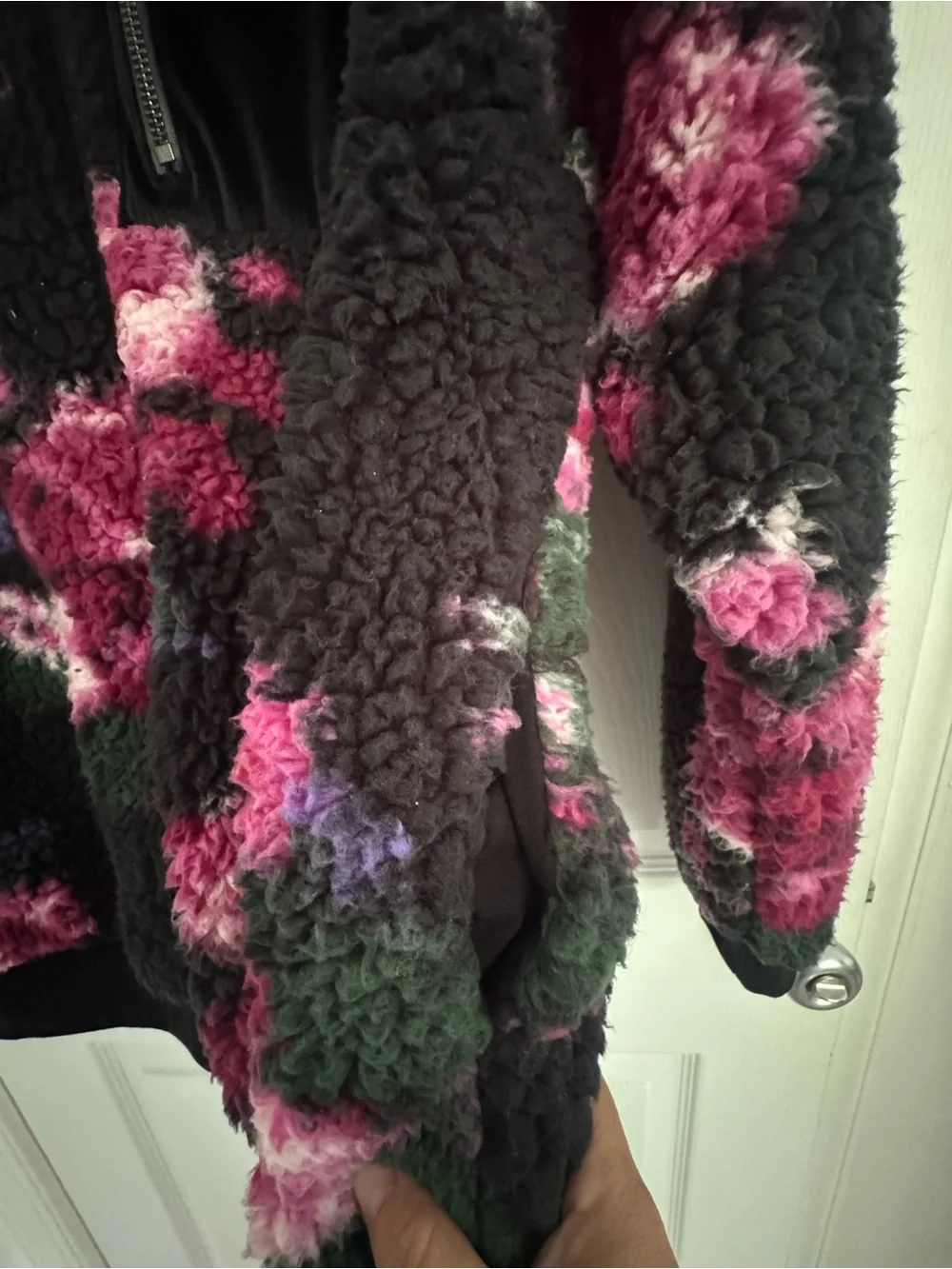 Victoria's Secret Black Sherpa Jacket with Pink Floral Print